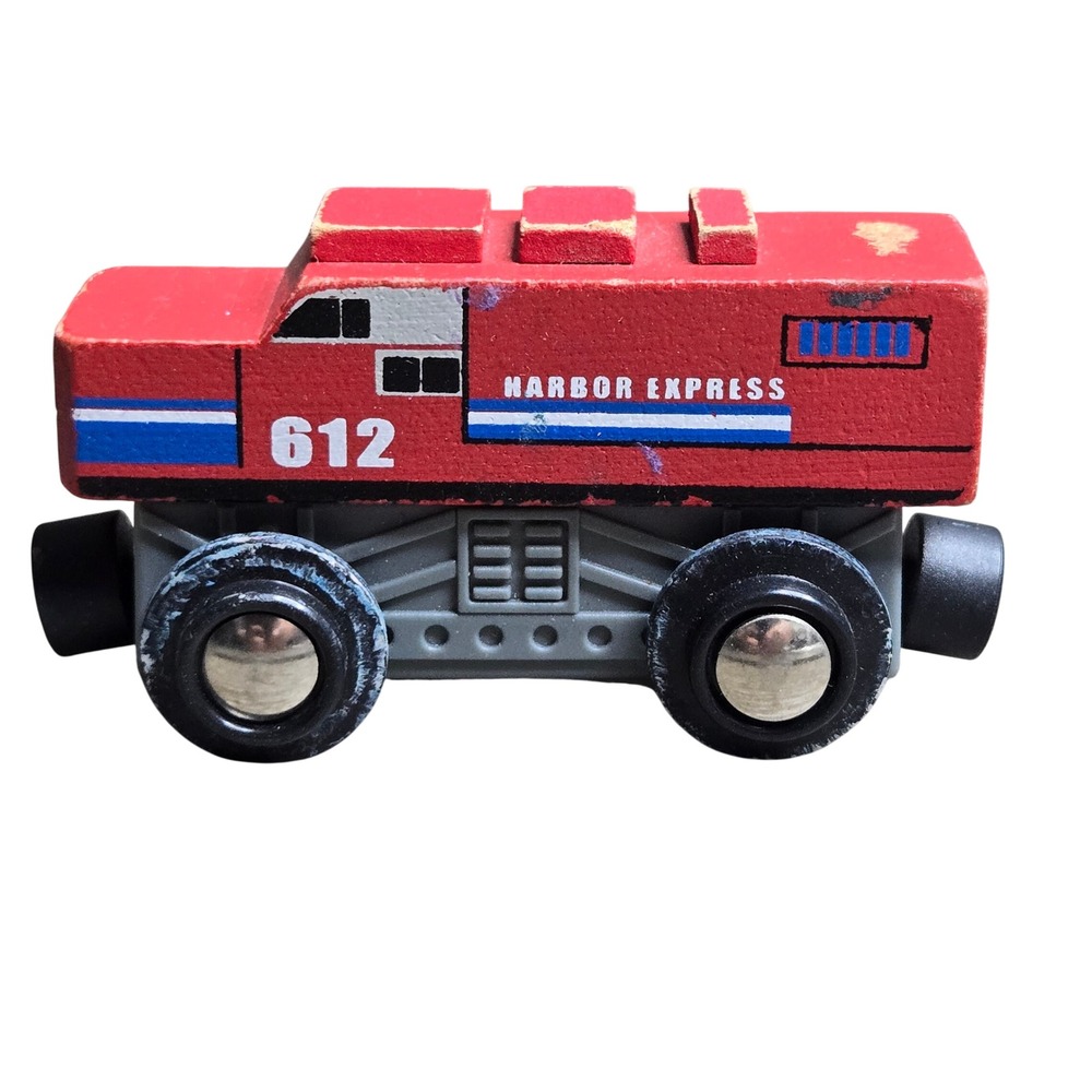 Vintage Geoffrey Inc. 612 Harbor Express Wooden Train Engine Red Magnetic Toy